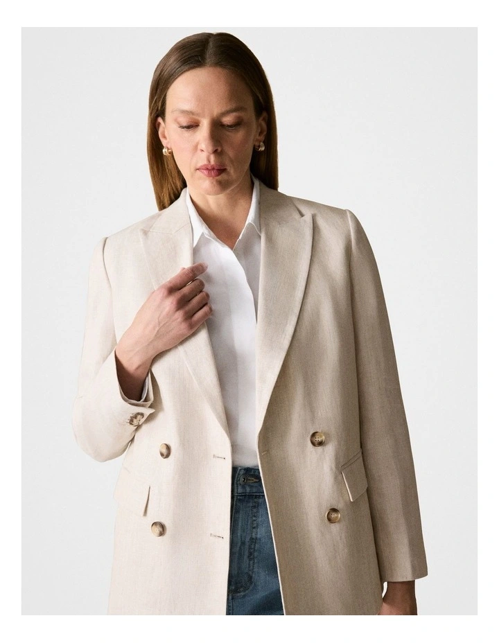 Organically Grown Yarn Dyed Linen Blazer in Flax image 4