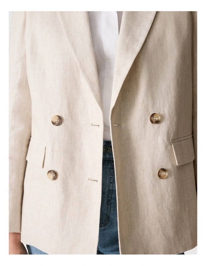 Organically Grown Yarn Dyed Linen Blazer in Flax image 5