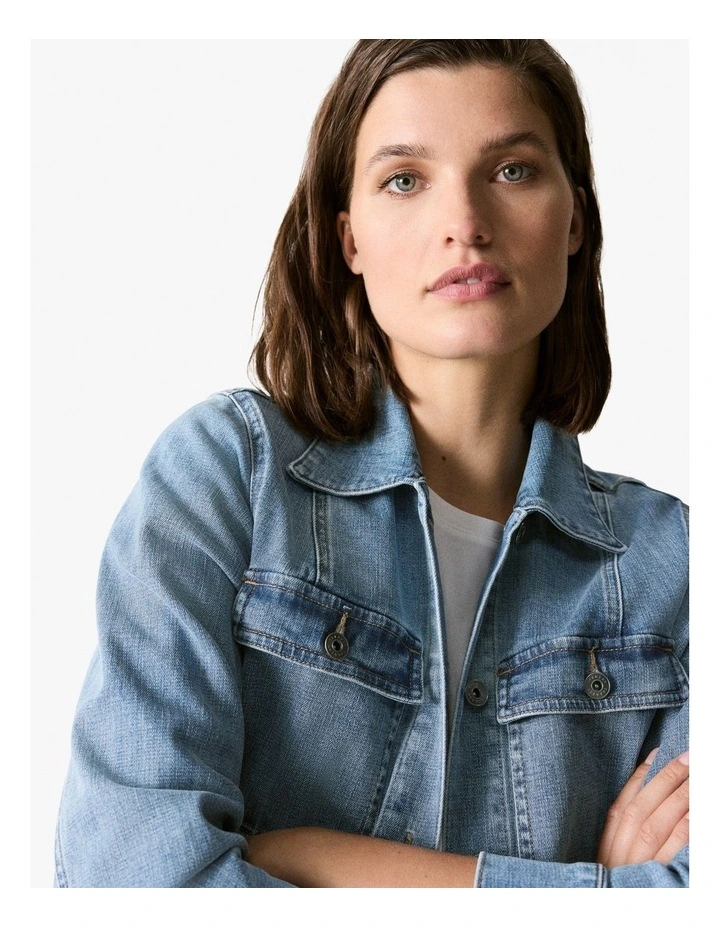 Pocket Detail Denim Jacket in Vintage Wash Denim image 4