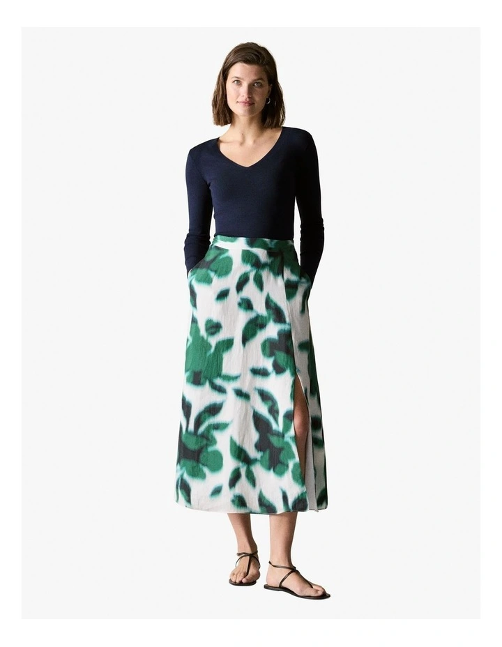 Silk Cotton Blend V Neck Knit in Night Sky image 2