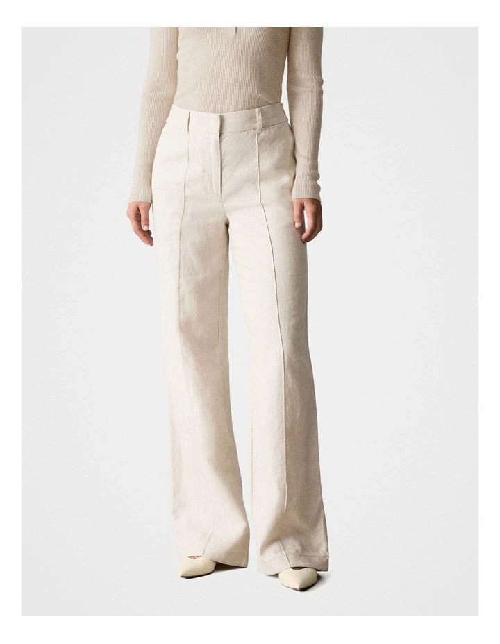 Yarn Dyed Linen Pintuck Detail Wide Leg Pant in Flax image 2