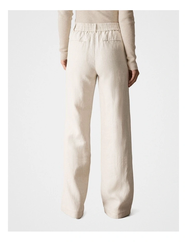Yarn Dyed Linen Pintuck Detail Wide Leg Pant in Flax image 3