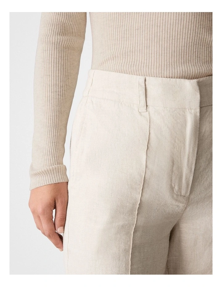 Yarn Dyed Linen Pintuck Detail Wide Leg Pant in Flax image 4