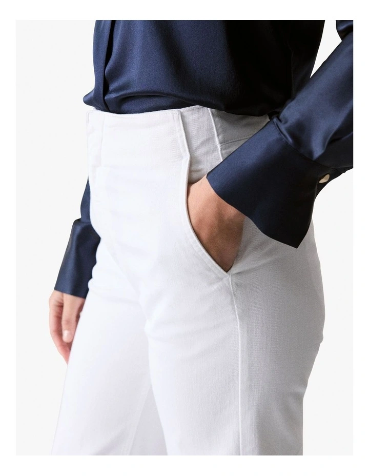 Denim Wide Leg Pant in White image 4