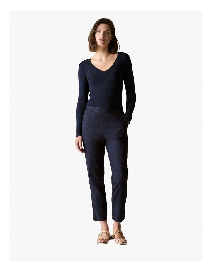 Stretch Linen Blend Pull On Pant in Night Sky image 1