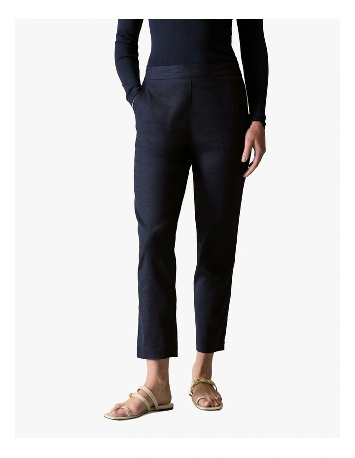 Stretch Linen Blend Pull On Pant in Night Sky image 2