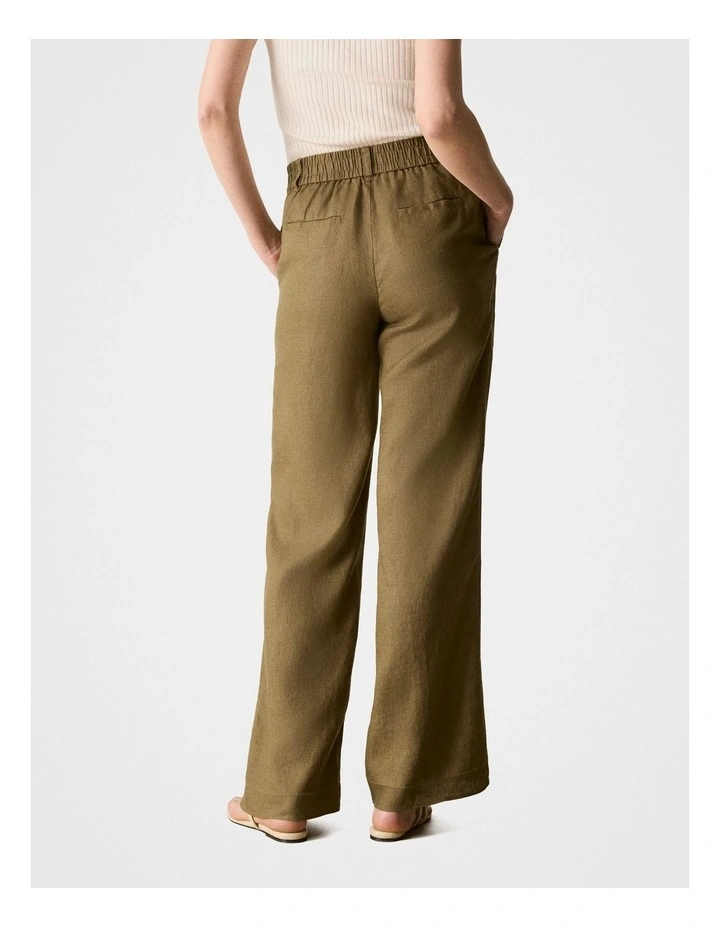 Linen Pintuck Detail Wide Leg Pant in Olive image 3