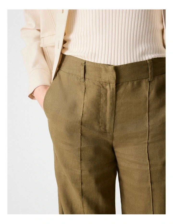 Linen Pintuck Detail Wide Leg Pant in Olive image 4