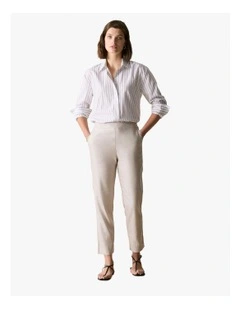 Yarn Dyed Stretch Linen Blend Pull On Pant in Flax