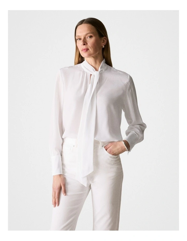 Silk Bow Blouse in White image 1