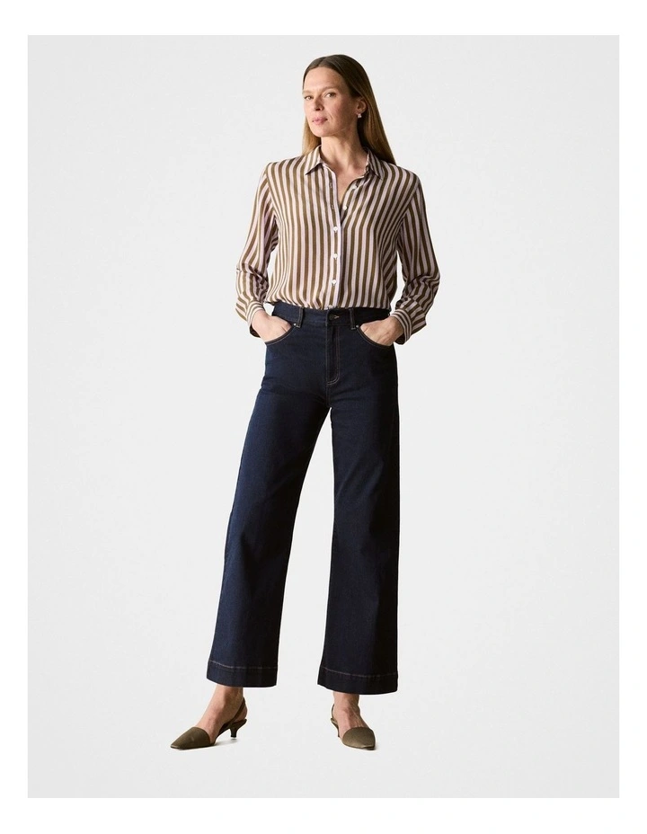 Silk Bold Stripe Shirt in Olive image 2