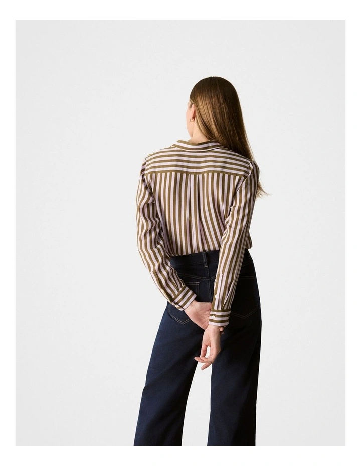 Silk Bold Stripe Shirt in Olive image 3