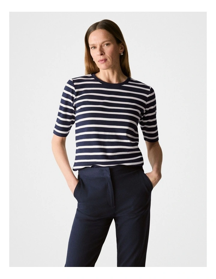 Australian Cotton Stripe Half Sleeve T-shirt in Night Sky image 1
