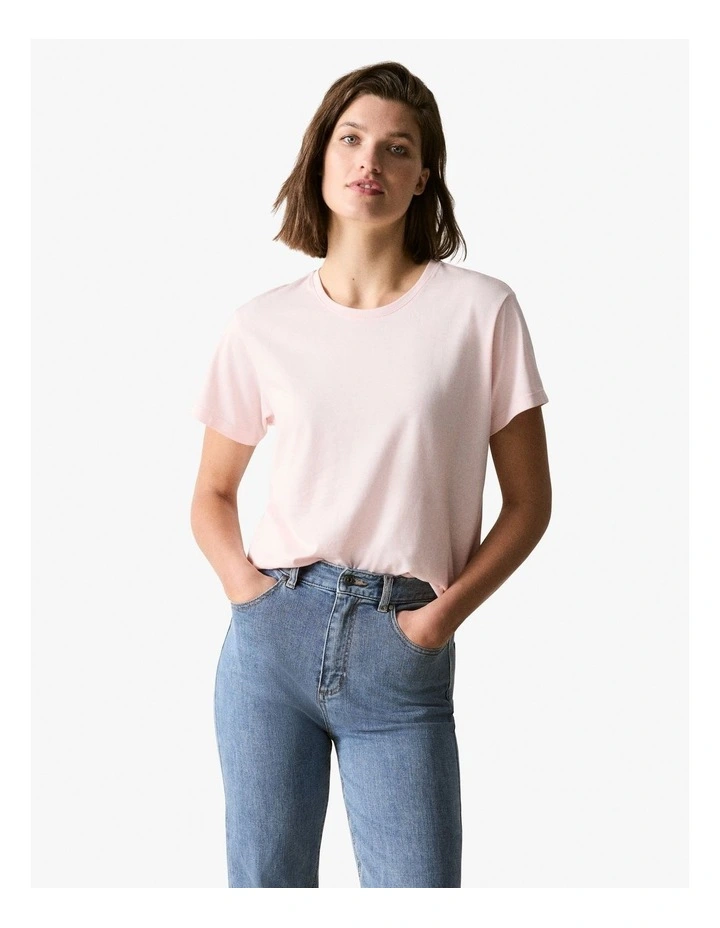 Cotton Silk Relaxed T-shirt in Soft Pink image 1
