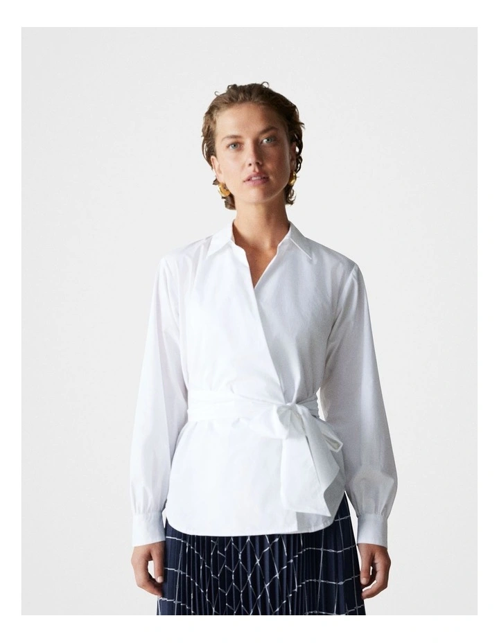 Cotton Poplin Wrap Shirt in White image 1