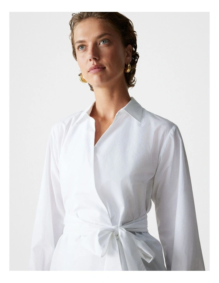 Cotton Poplin Wrap Shirt in White image 4
