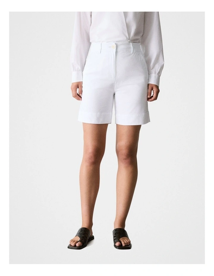 Stretch Cotton Short in White image 2