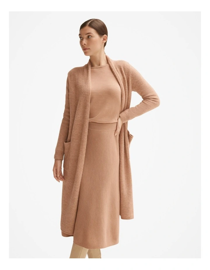 Lofty Longline Cardigan in Camel image 1