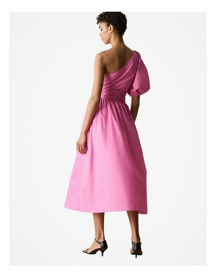 Cotton Poplin One Shoulder Dress in Brilliant Pink image 3