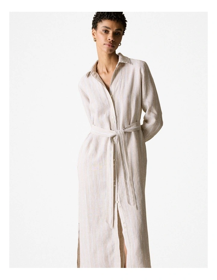 Yarn Dyed Linen Stripe Shirt Dress in Flax image 2
