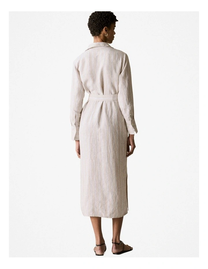 Yarn Dyed Linen Stripe Shirt Dress in Flax image 3