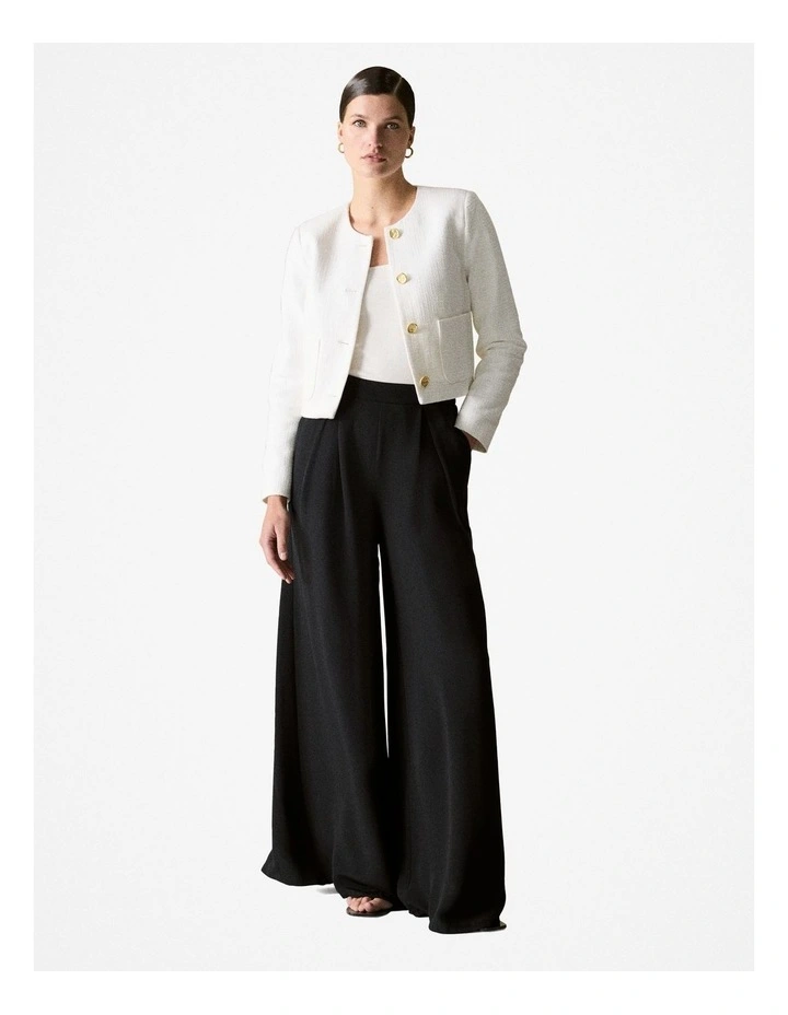 Cotton Textured Cropped Jacket in White image 2