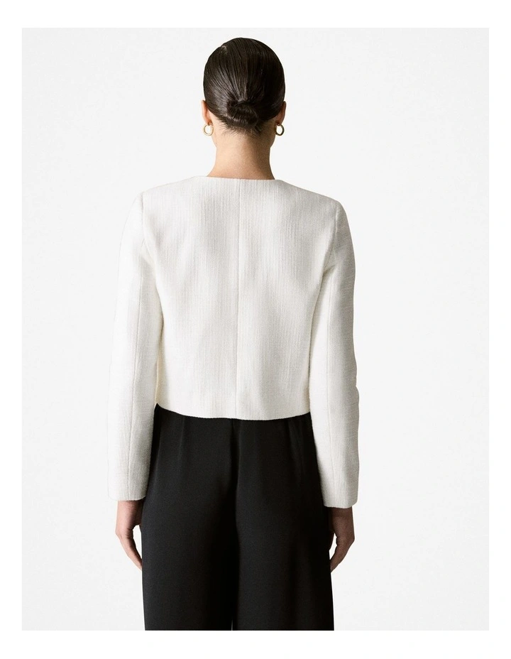 Cotton Textured Cropped Jacket in White image 3