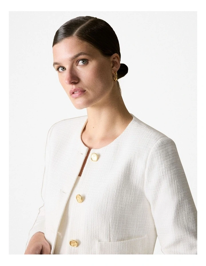Cotton Textured Cropped Jacket in White image 4