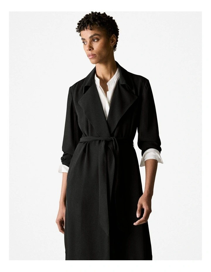 Draped Trench Coat in Black image 1