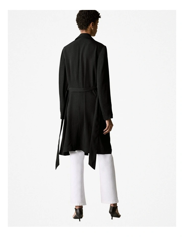 Draped Trench Coat in Black image 3