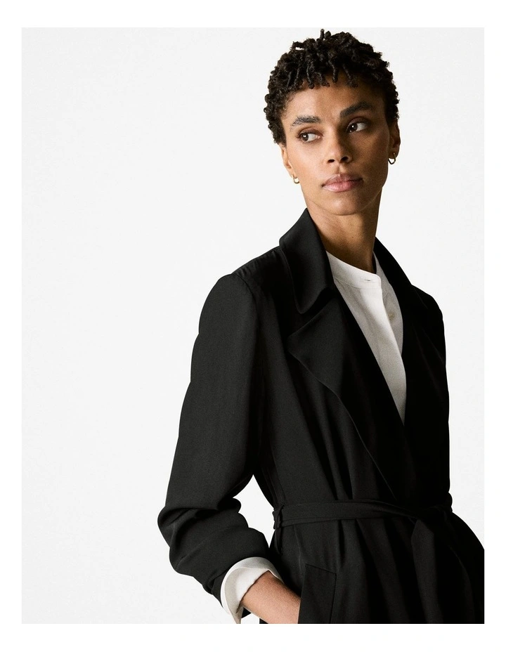 Draped Trench Coat in Black image 4