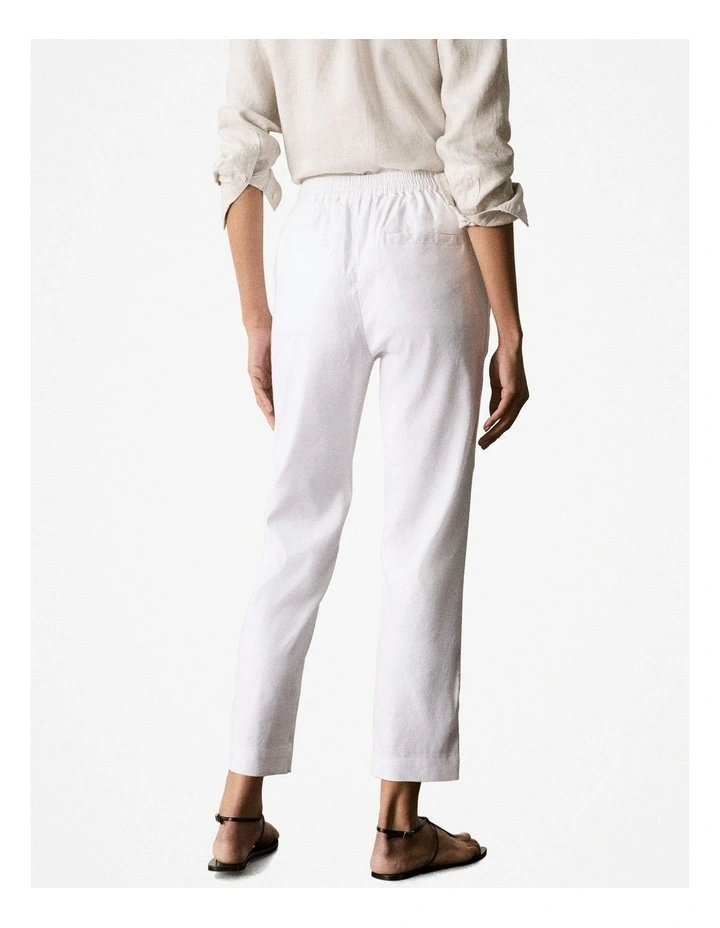 Stretch Linen Blend Pull On Pant in White image 3