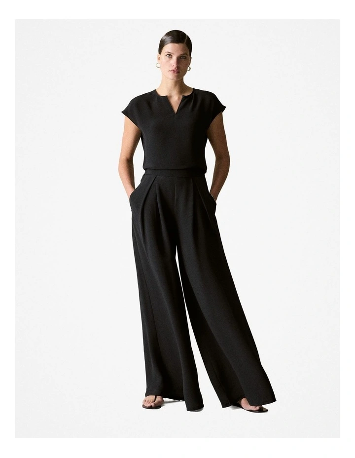 Silk Crepe Pleat Detail Pant in Black image 1