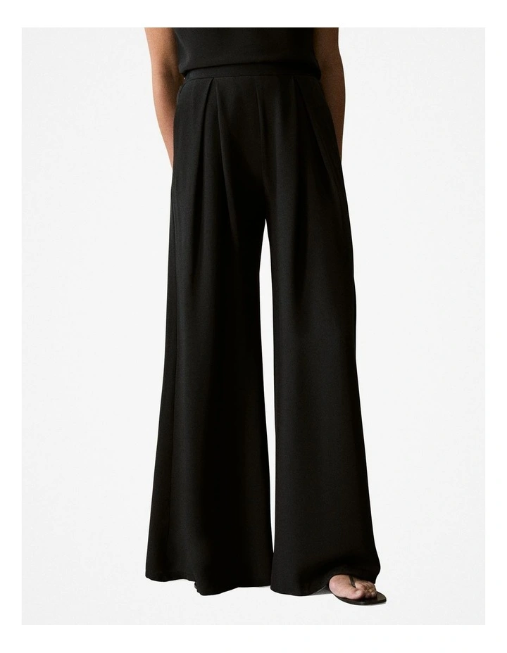 Silk Crepe Pleat Detail Pant in Black image 2