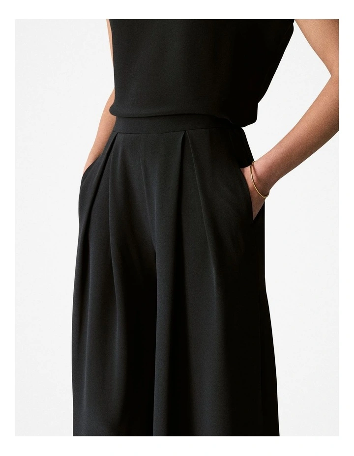 Silk Crepe Pleat Detail Pant in Black image 4