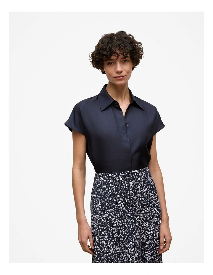 Silk Twill Cap Sleeve Shirt in Night Sky image 1