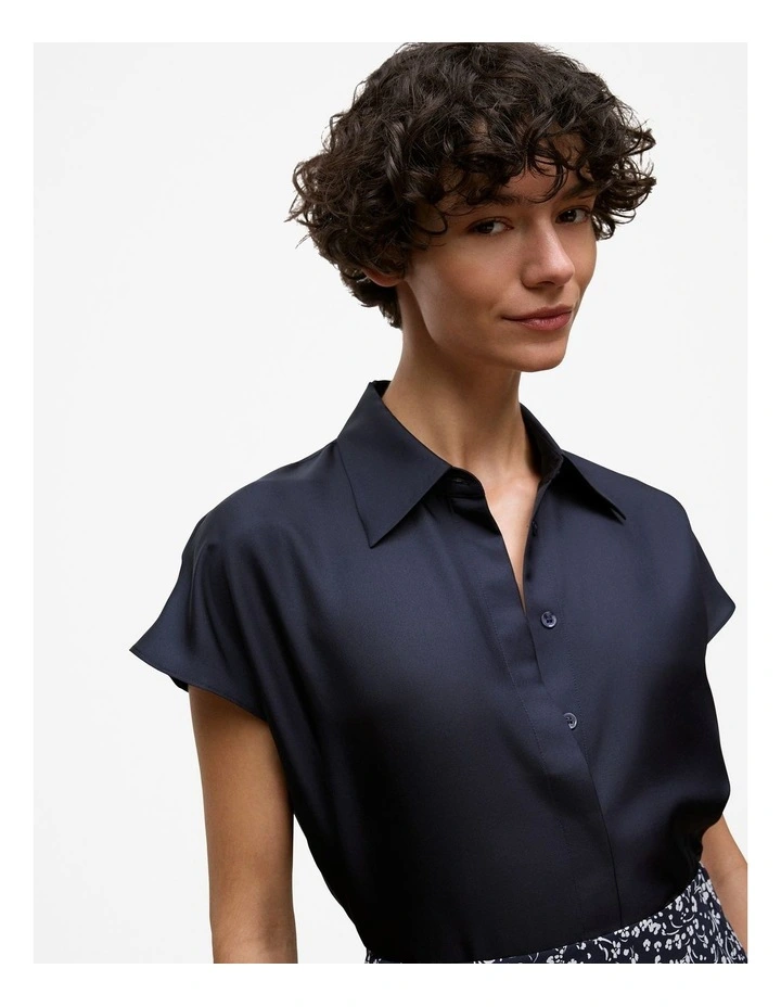 Silk Twill Cap Sleeve Shirt in Night Sky image 3