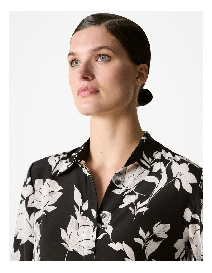 Haut Femme Rewind – Imprimé Floral Noir Et Crème – Manches 3/4 – Taille M – Polyester – Parfait Pour Un Look Casual Chic