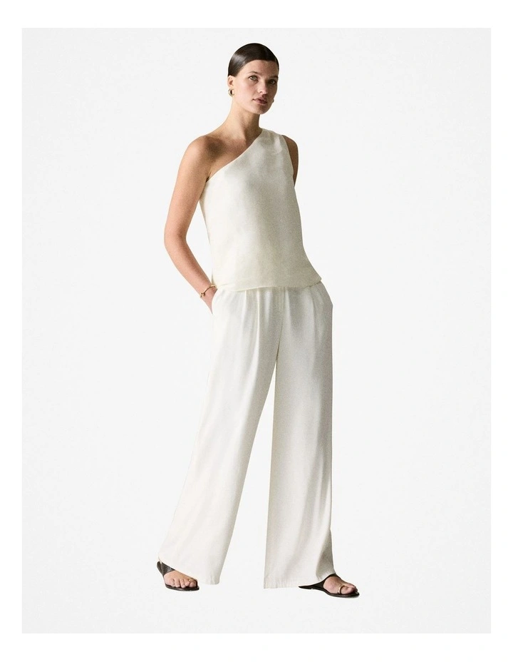 Linen Silk One Shoulder Top in White image 2