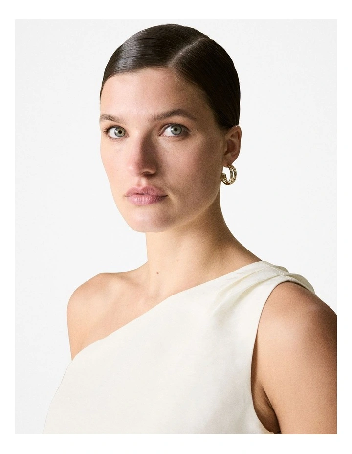 Linen Silk One Shoulder Top in White image 4