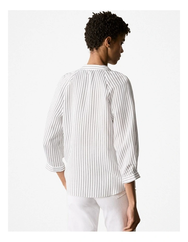 Viscose Silk Stripe 3/4 Sleeve Blouse in Black image 3