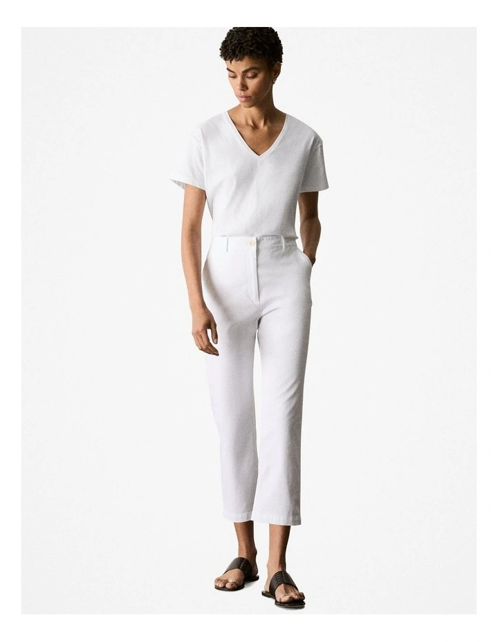 Pima Cotton V Neck T-shirt in White image 2