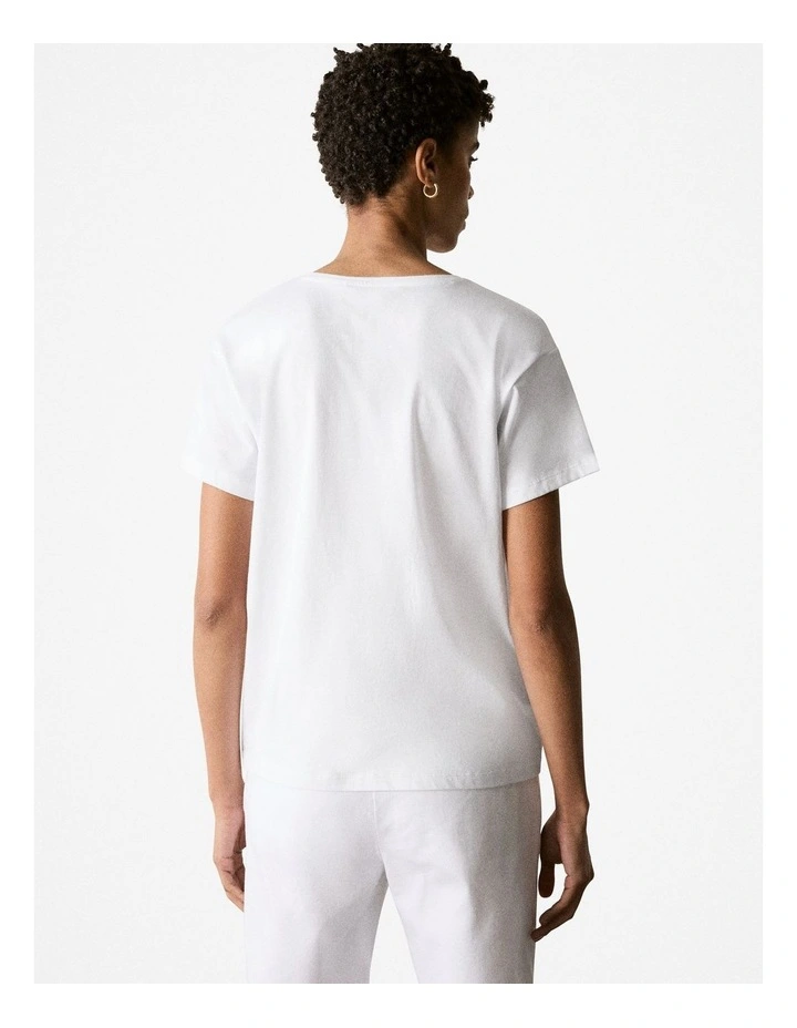 Pima Cotton V Neck T-shirt in White image 3