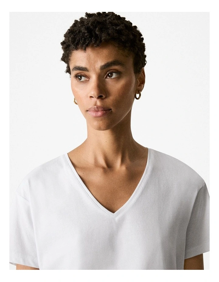 Pima Cotton V Neck T-shirt in White image 4