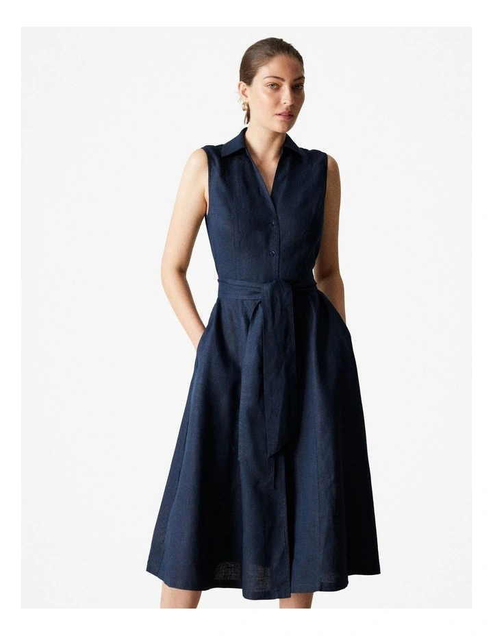 Trenery Linen Panel Detail Shirt Dress in Night Sky | MYER
