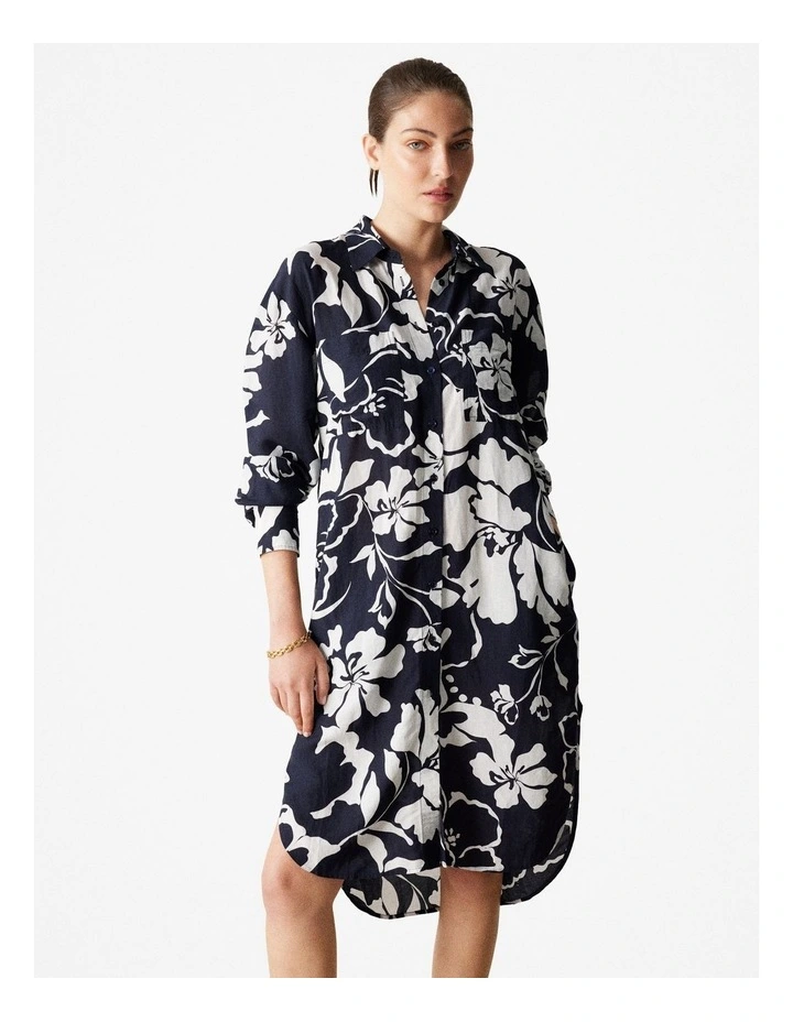 Relaxed Floral Shirt Dress in Night Sky image 1
