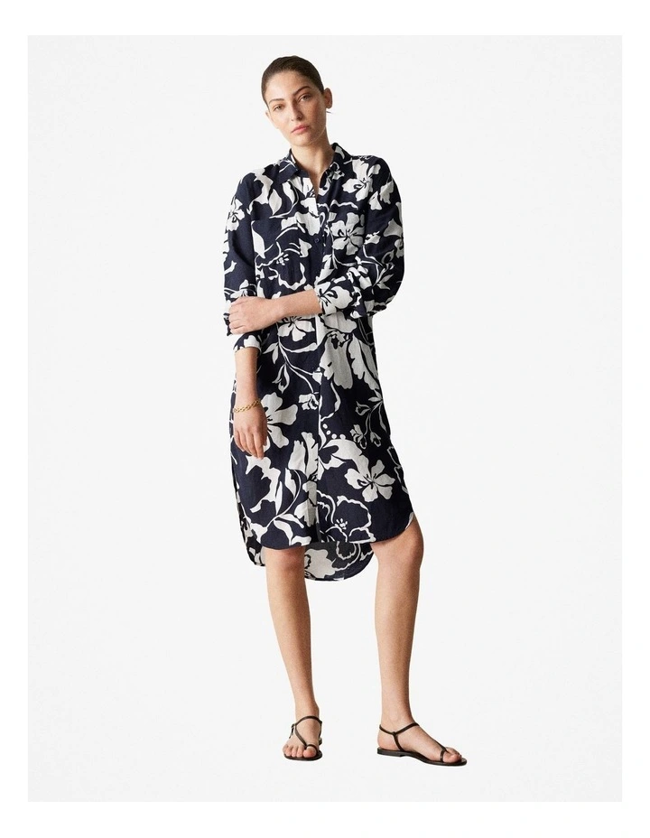Relaxed Floral Shirt Dress in Night Sky image 2