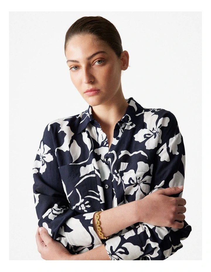 Relaxed Floral Shirt Dress in Night Sky image 4