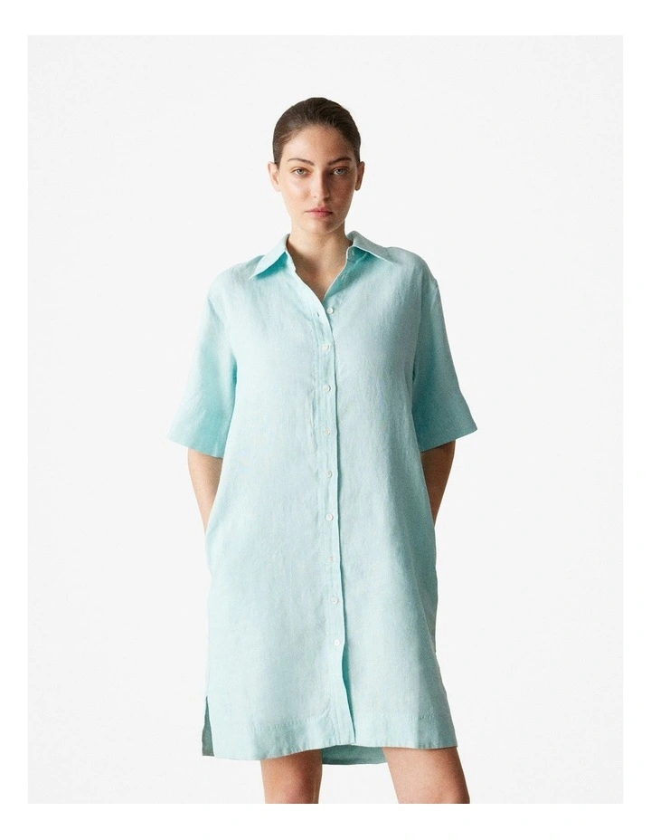 Delave Linen Shift Dress in Pale Aqua image 1