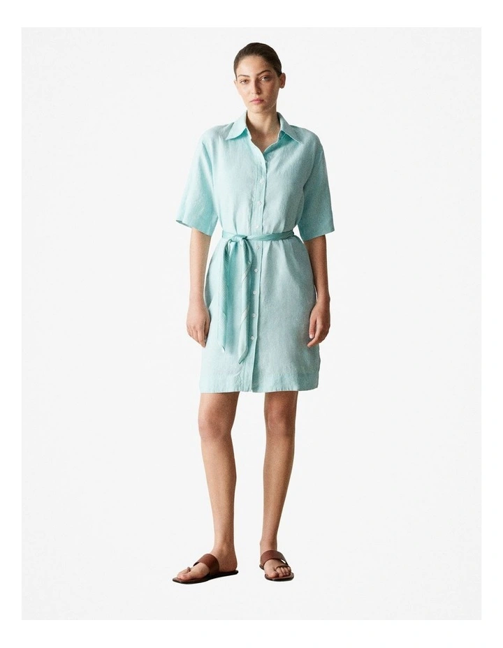 Delave Linen Shift Dress in Pale Aqua image 2